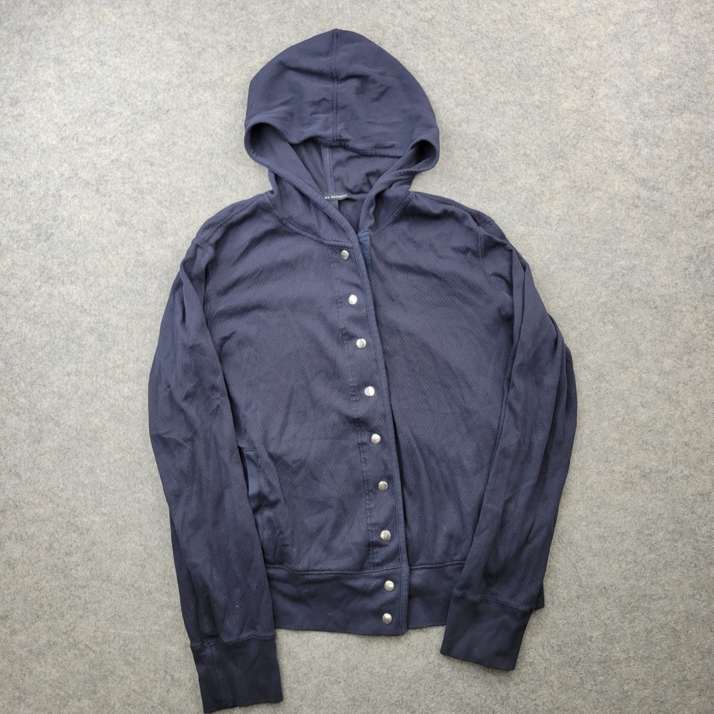 Banana Republic Womens Large Hoodie Jacket Navy Snap Front Pointelle Knit Cotton